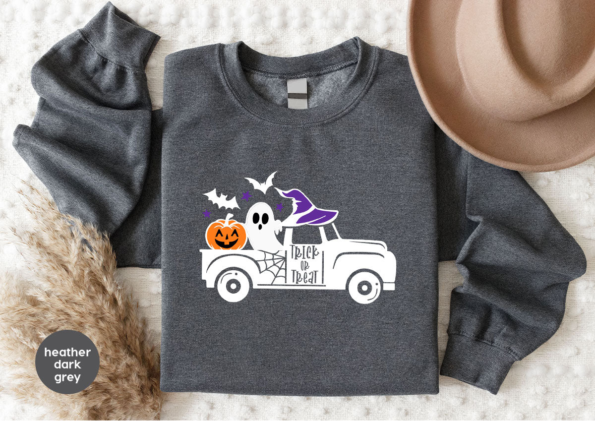 Halloween Sweatshirt, Halloween Gifts, Pumpkin Graphic Tees, Spooky Season Clothes, Witchy Vneck Shirt, Cute Ghost TShirt, Boo Truck T-Shirt