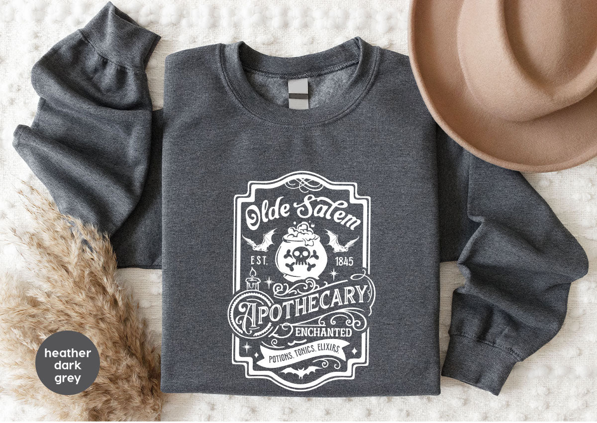 Spooky Season Clothing, Witches Crewneck Sweatshirts, Halloween Gifts, Salem Graphic Tees, Girls Apothecary T-Shirt, Womens Vneck Tshirt