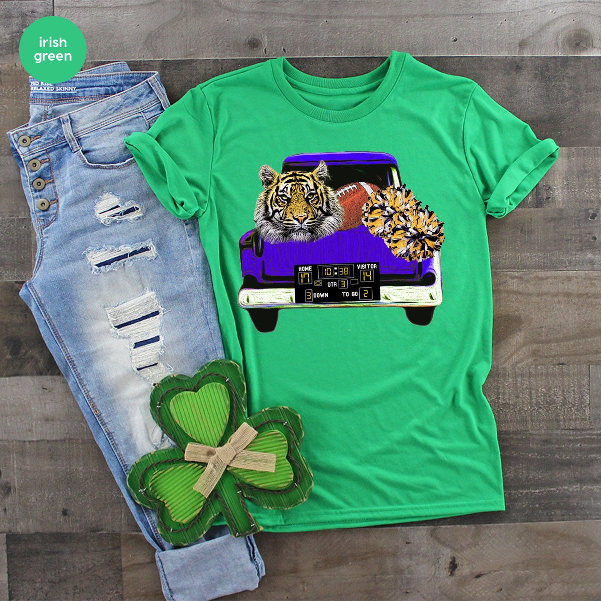 Football Truck Shirt, Tiger Graphic Tees, Football Mom TShirt, Football Gifts for Her, Cheer Vneck Shirt, Gift for Him, Sports Clothing