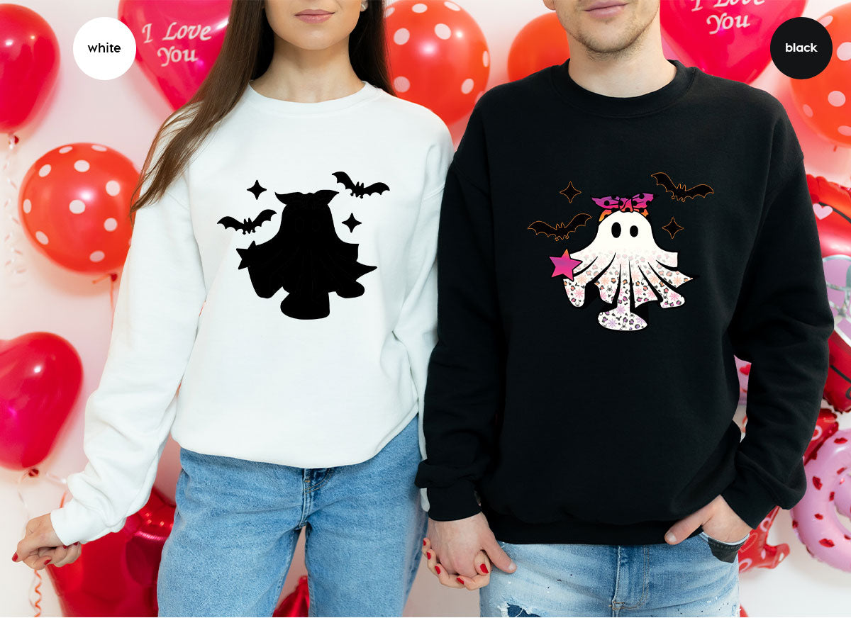 Spooky Season Outfit, Ghost Graphic Tee, Girls Boo Vneck TShirt