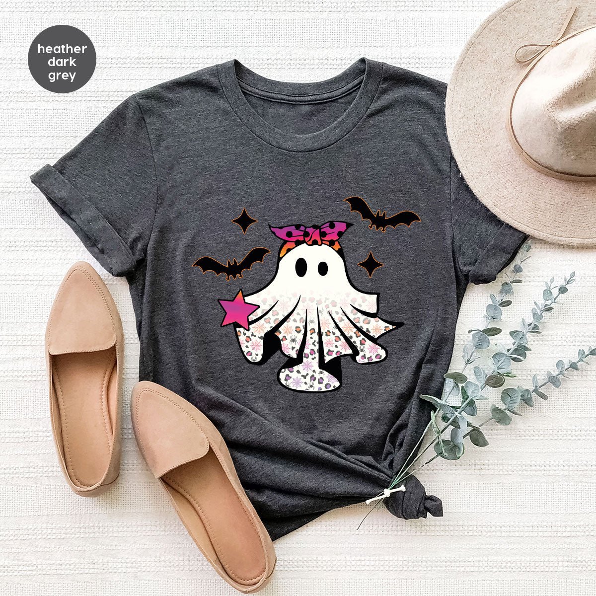 Spooky Season Outfit, Ghost Graphic Tee, Girls Boo Vneck TShirt