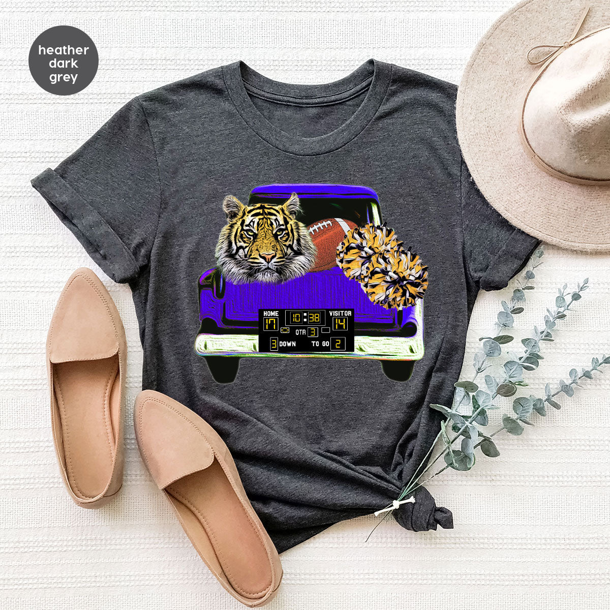 Football Truck Shirt, Tiger Graphic Tees, Football Mom TShirt, Football Gifts for Her, Cheer Vneck Shirt, Gift for Him, Sports Clothing
