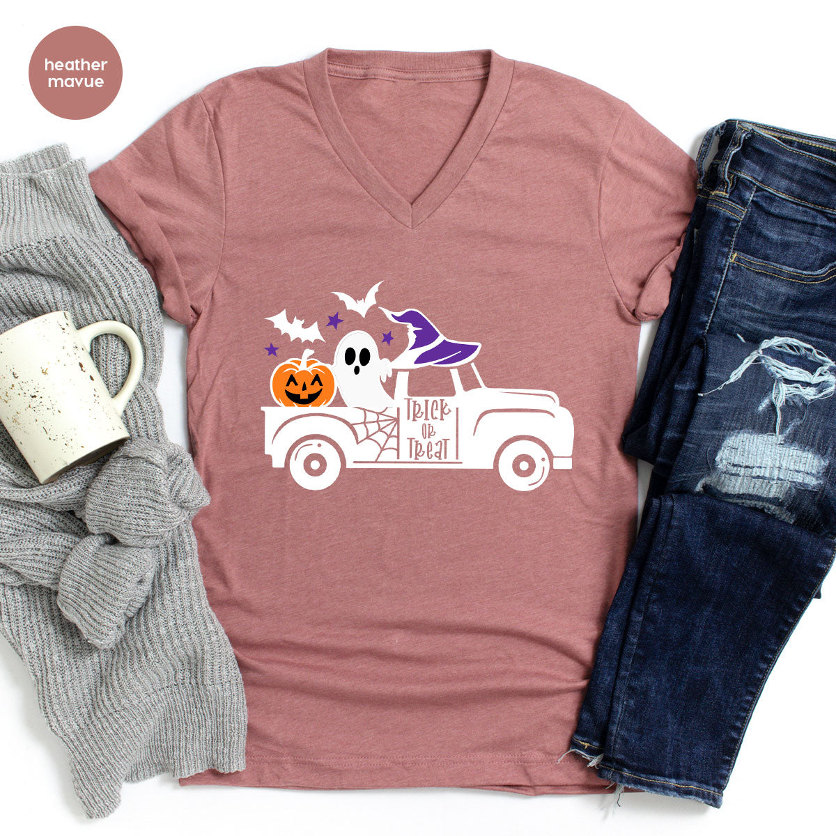 Halloween Sweatshirt, Halloween Gifts, Pumpkin Graphic Tees, Spooky Season Clothes, Witchy Vneck Shirt, Cute Ghost TShirt, Boo Truck T-Shirt
