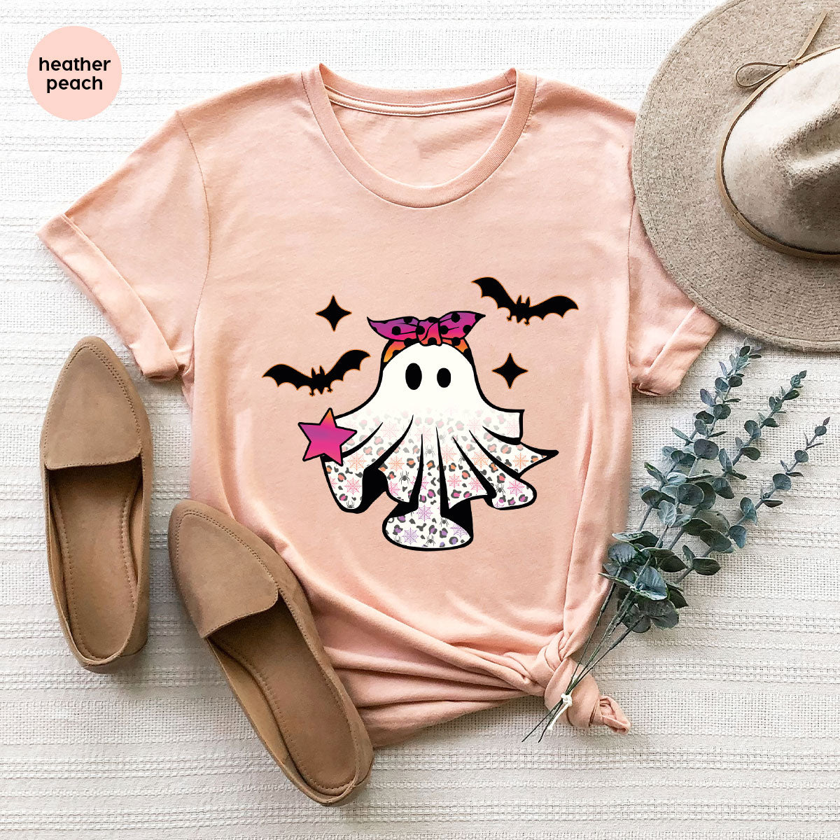 Spooky Season Outfit, Ghost Graphic Tee, Girls Boo Vneck TShirt