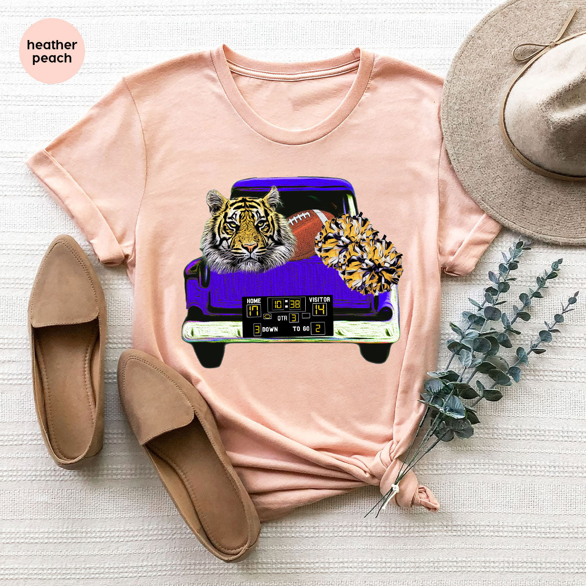 Football Truck Shirt, Tiger Graphic Tees, Football Mom TShirt, Football Gifts for Her, Cheer Vneck Shirt, Gift for Him, Sports Clothing