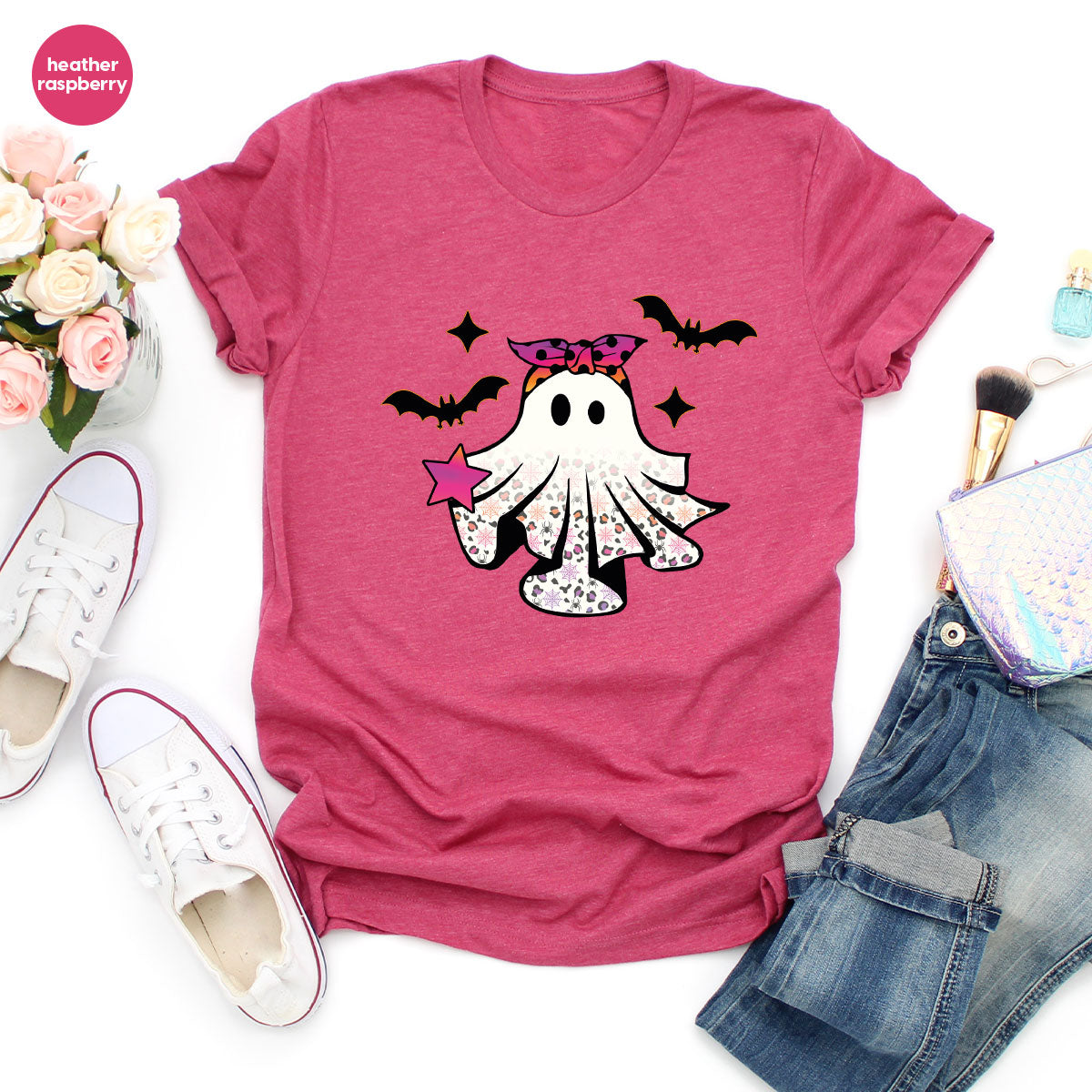 Spooky Season Outfit, Ghost Graphic Tee, Girls Boo Vneck TShirt