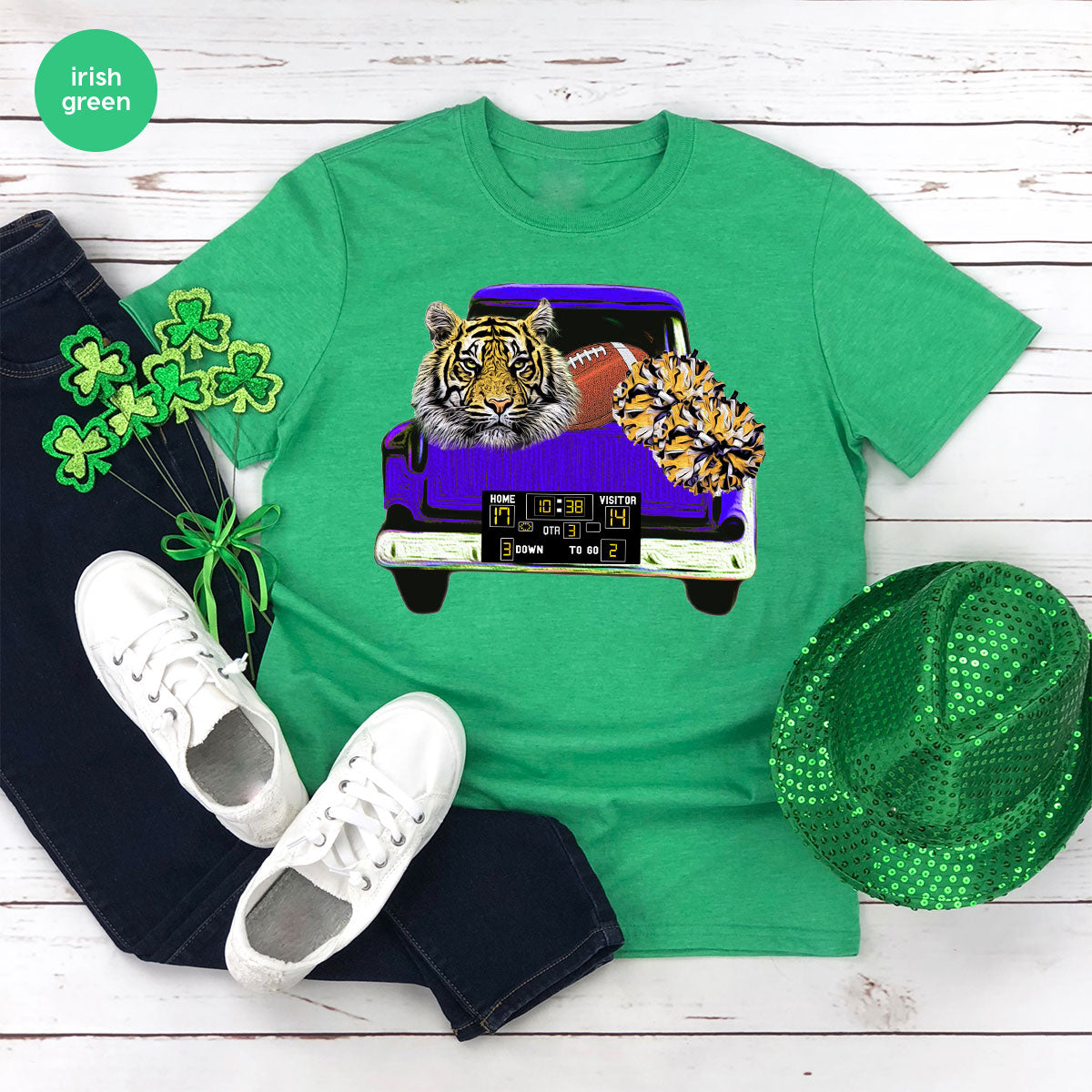 Football Truck Shirt, Tiger Graphic Tees, Football Mom TShirt, Football Gifts for Her, Cheer Vneck Shirt, Gift for Him, Sports Clothing