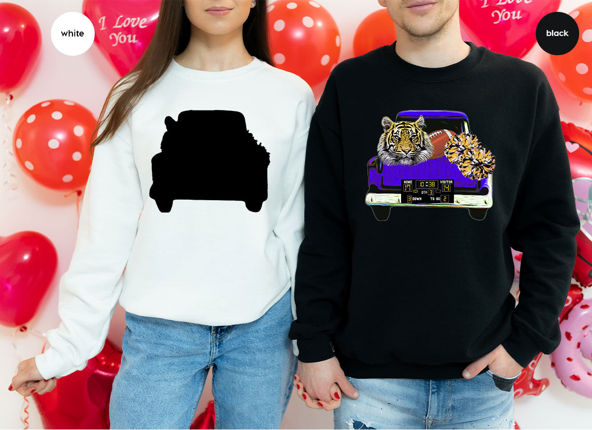 Football Truck Shirt, Tiger Graphic Tees, Football Mom TShirt, Football Gifts for Her, Cheer Vneck Shirt, Gift for Him, Sports Clothing