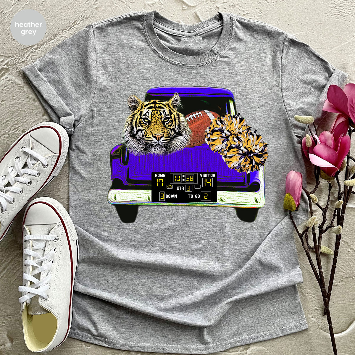 Football Truck Shirt, Tiger Graphic Tees, Football Mom TShirt, Football Gifts for Her, Cheer Vneck Shirt, Gift for Him, Sports Clothing