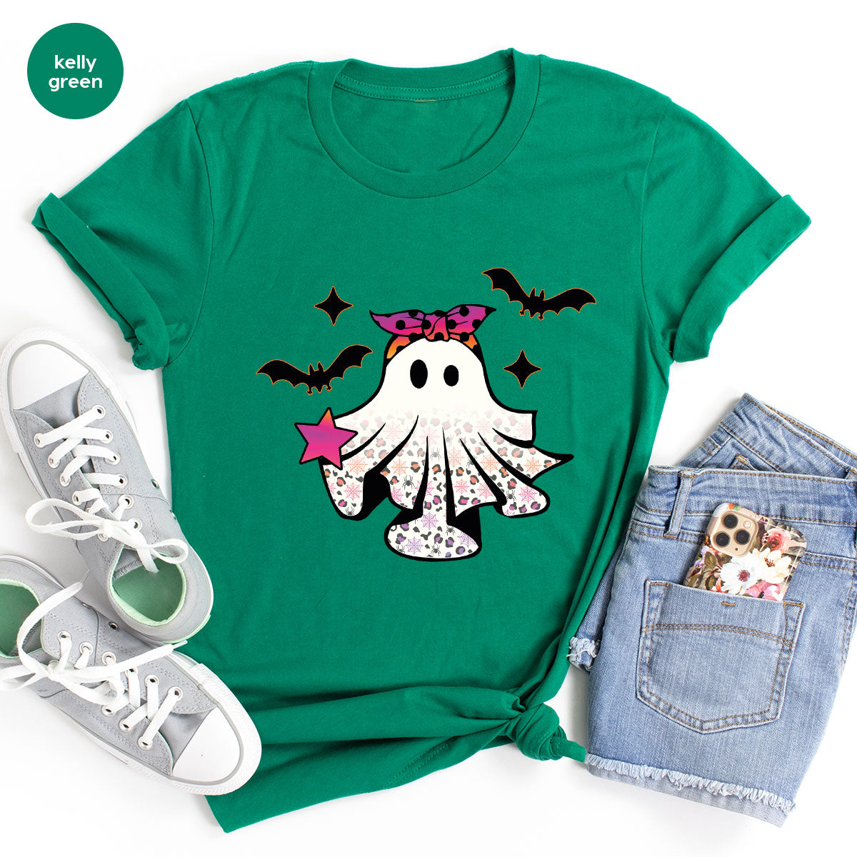 Spooky Season Outfit, Ghost Graphic Tee, Girls Boo Vneck TShirt