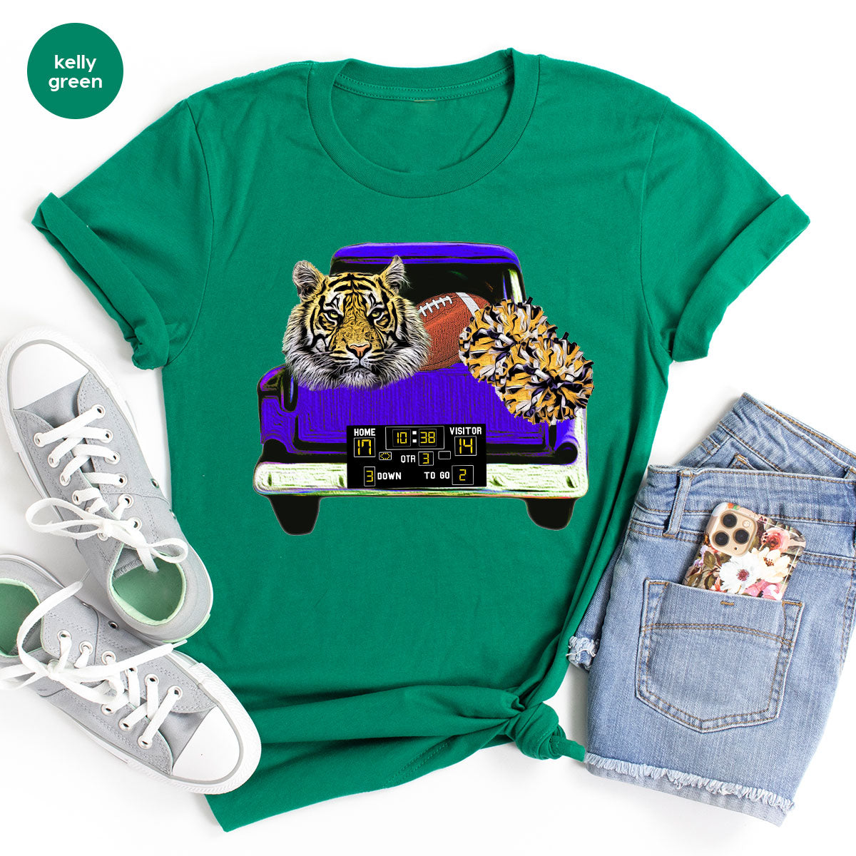 Football Truck Shirt, Tiger Graphic Tees, Football Mom TShirt, Football Gifts for Her, Cheer Vneck Shirt, Gift for Him, Sports Clothing