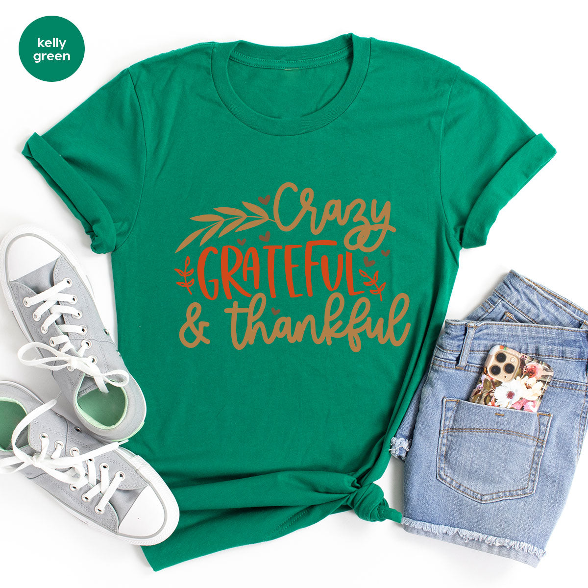Funny Fall T Shirt, Gift for Her, Crazy Grateful Thankful T-Shirt, Autumn Clothing, Happy Thanksgiving TShirts, Leaves Graphic Tees