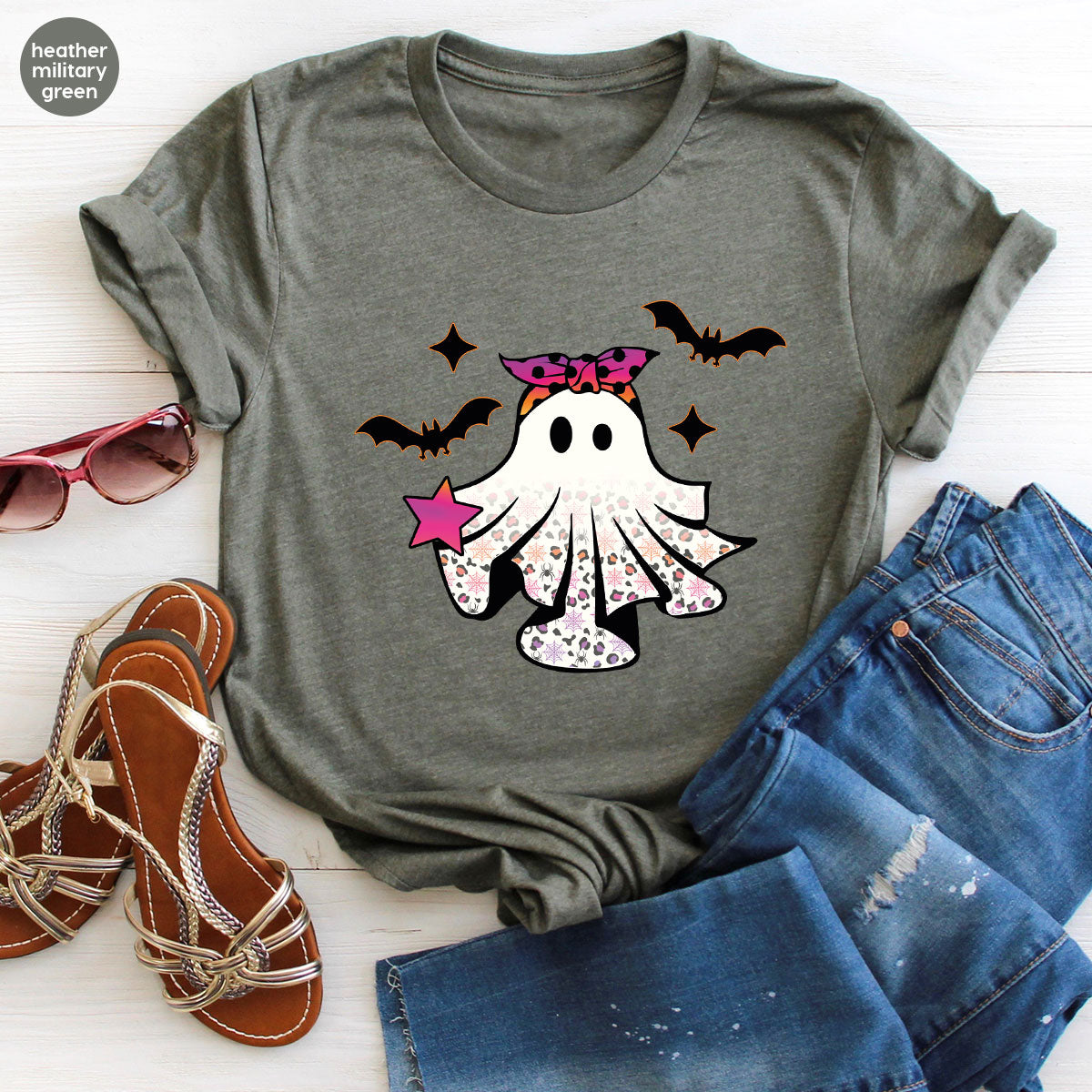 Spooky Season Outfit, Ghost Graphic Tee, Girls Boo Vneck TShirt