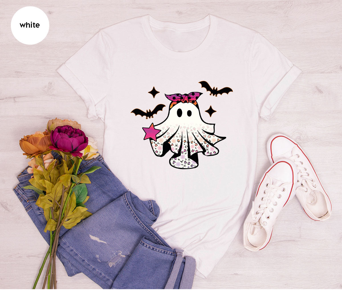 Spooky Season Outfit, Ghost Graphic Tee, Girls Boo Vneck TShirt
