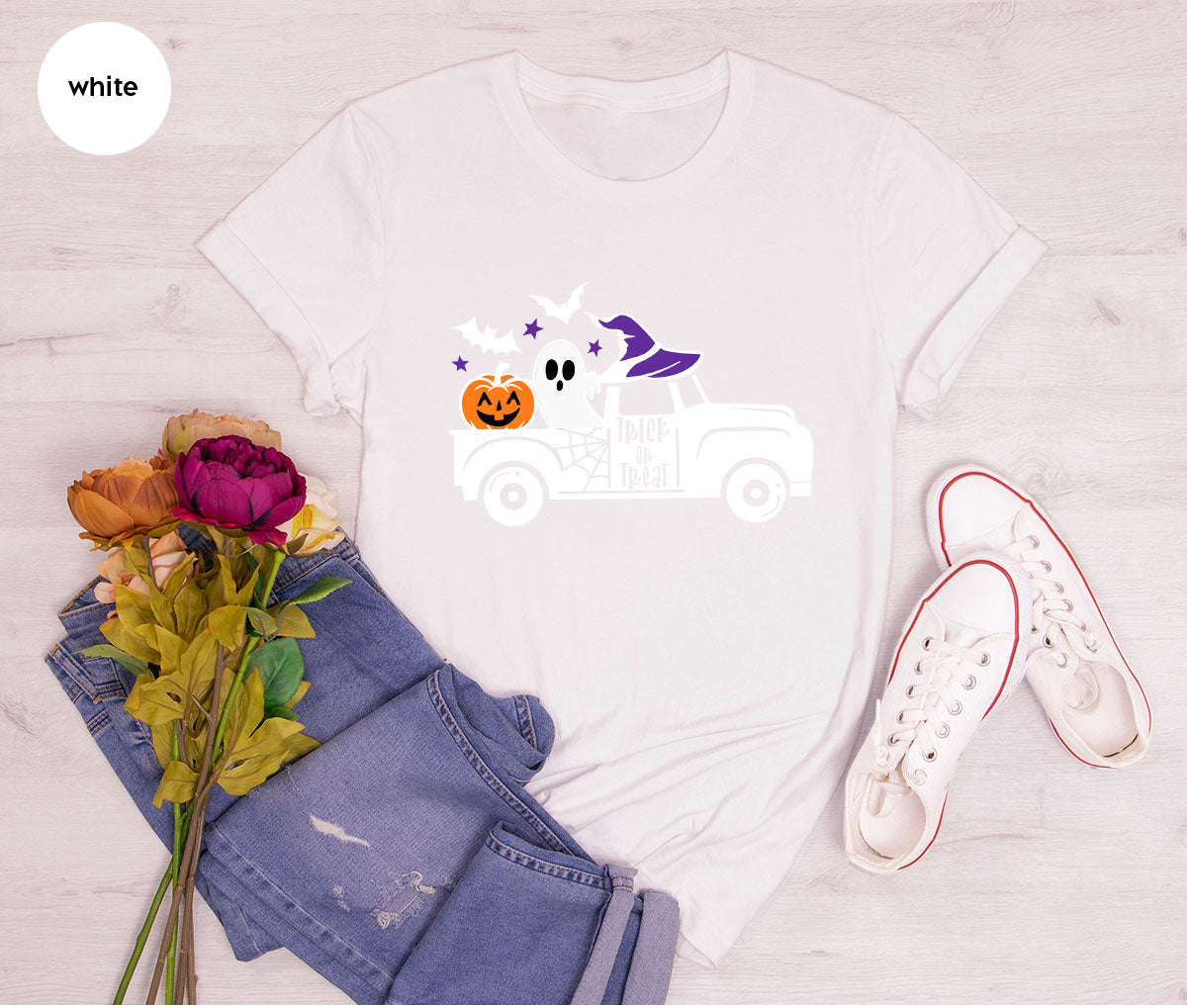 Halloween Sweatshirt, Halloween Gifts, Pumpkin Graphic Tees, Spooky Season Clothes, Witchy Vneck Shirt, Cute Ghost TShirt, Boo Truck T-Shirt