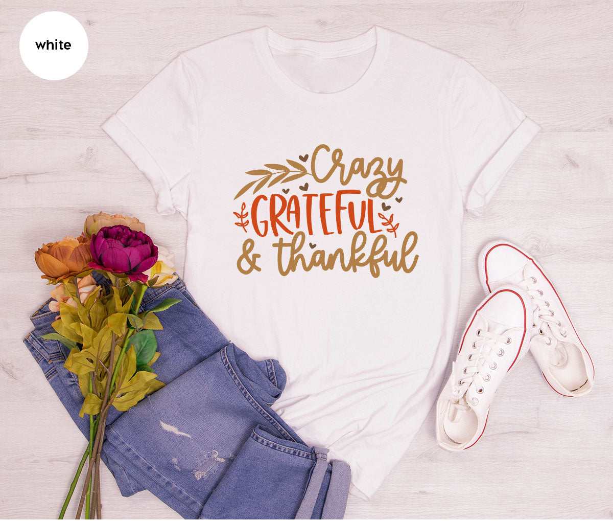 Funny Fall T Shirt, Gift for Her, Crazy Grateful Thankful T-Shirt, Autumn Clothing, Happy Thanksgiving TShirts, Leaves Graphic Tees