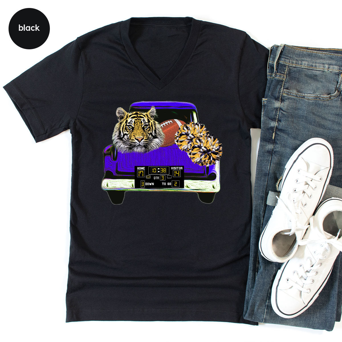 Football Truck Shirt, Tiger Graphic Tees, Football Mom TShirt, Football Gifts for Her, Cheer Vneck Shirt, Gift for Him, Sports Clothing