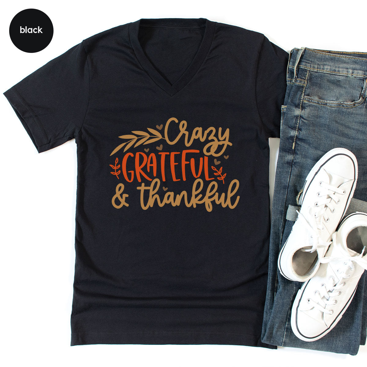Funny Fall T Shirt, Gift for Her, Crazy Grateful Thankful T-Shirt, Autumn Clothing, Happy Thanksgiving TShirts, Leaves Graphic Tees