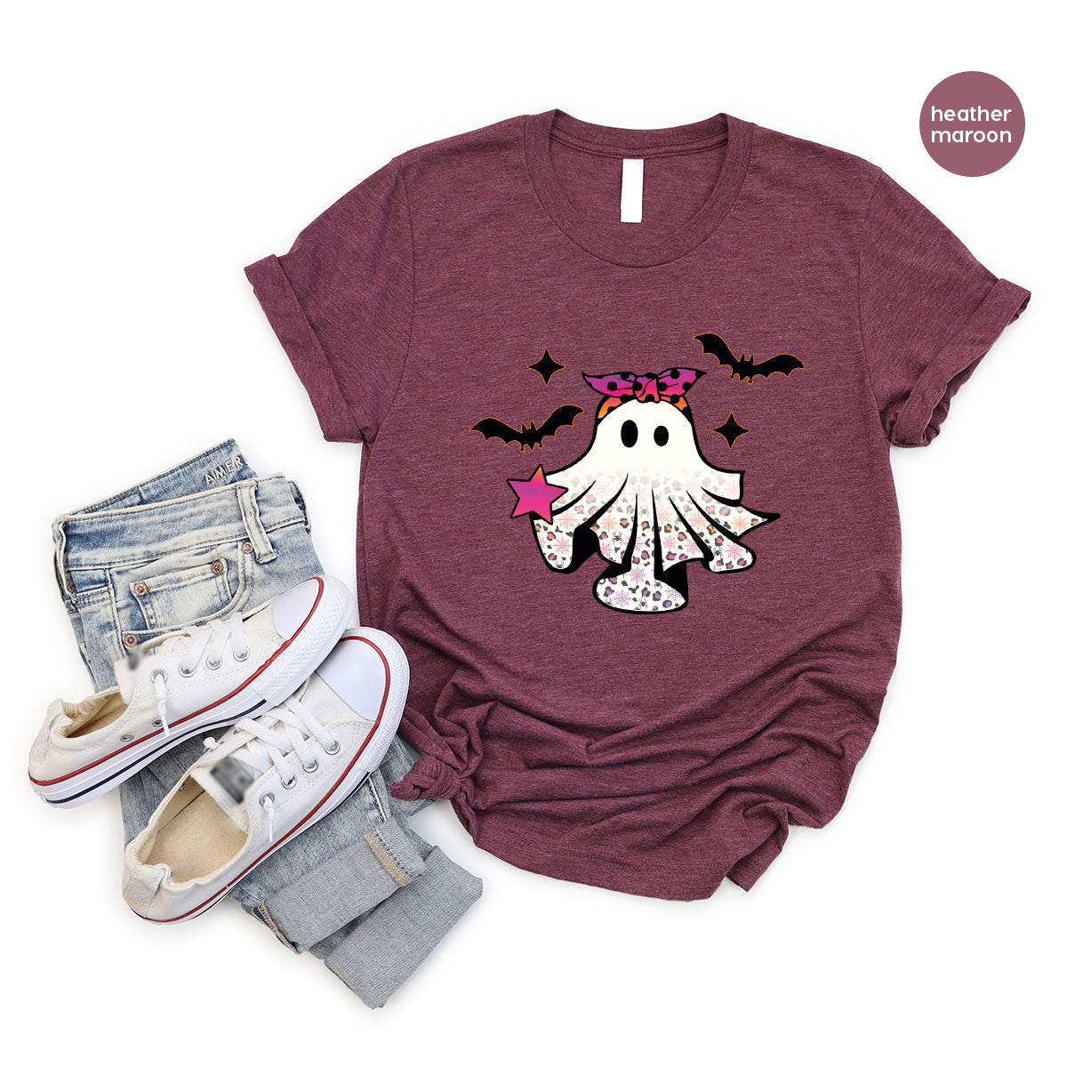 Spooky Season Outfit, Ghost Graphic Tee, Girls Boo Vneck TShirt