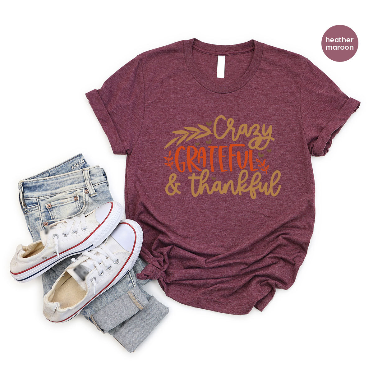 Funny Fall T Shirt, Gift for Her, Crazy Grateful Thankful T-Shirt, Autumn Clothing, Happy Thanksgiving TShirts, Leaves Graphic Tees
