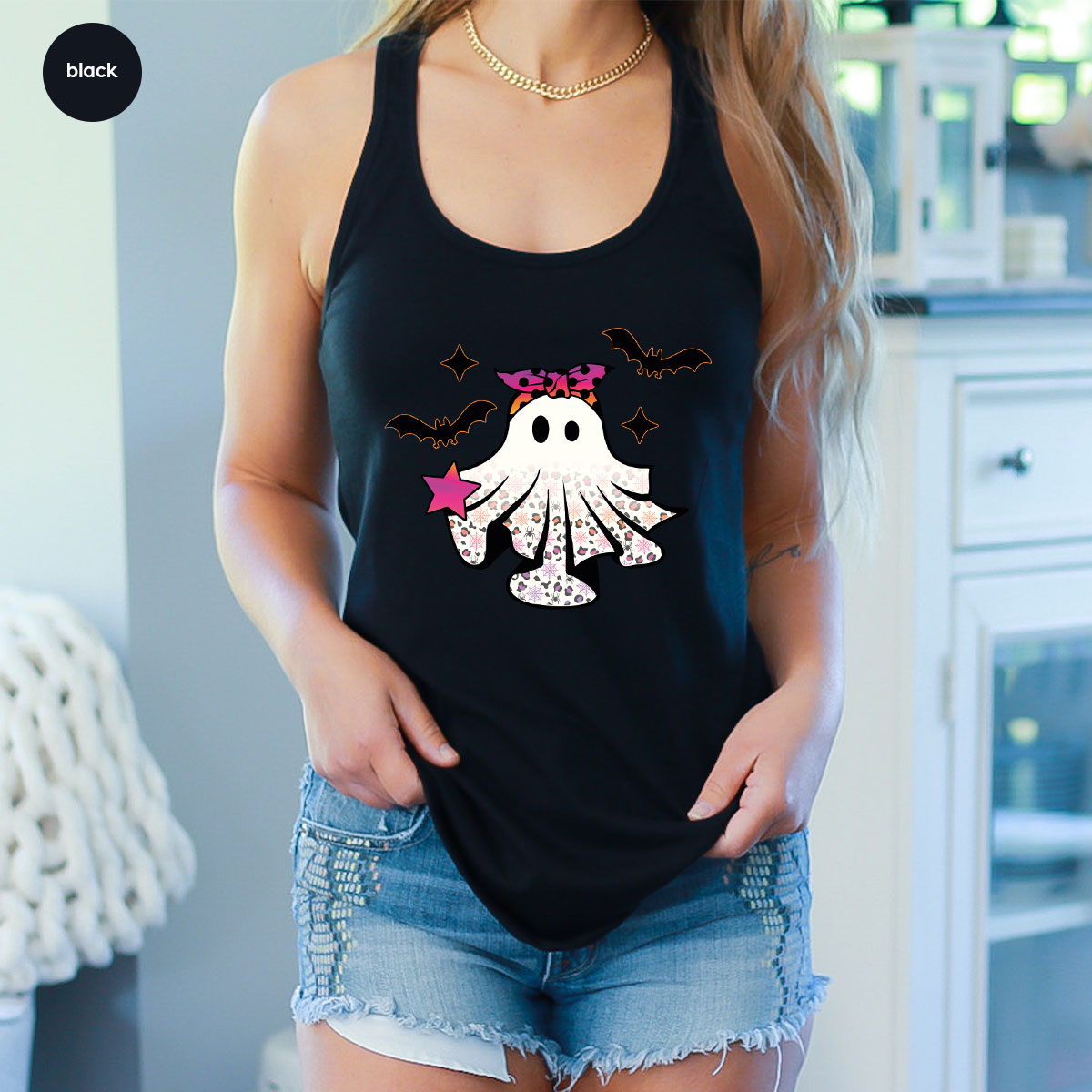 Spooky Season Outfit, Ghost Graphic Tee, Girls Boo Vneck TShirt