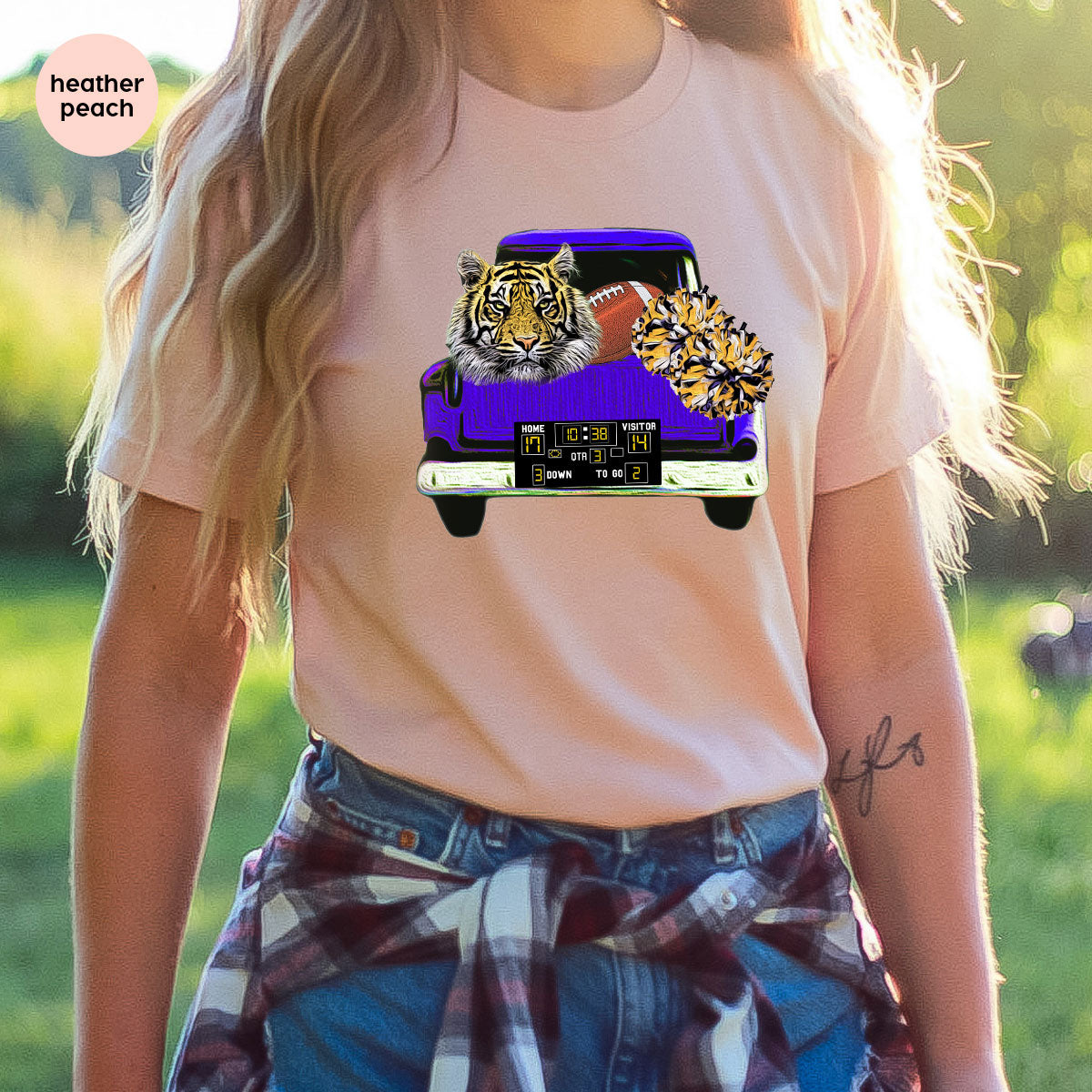 Football Truck Shirt, Tiger Graphic Tees, Football Mom TShirt, Football Gifts for Her, Cheer Vneck Shirt, Gift for Him, Sports Clothing