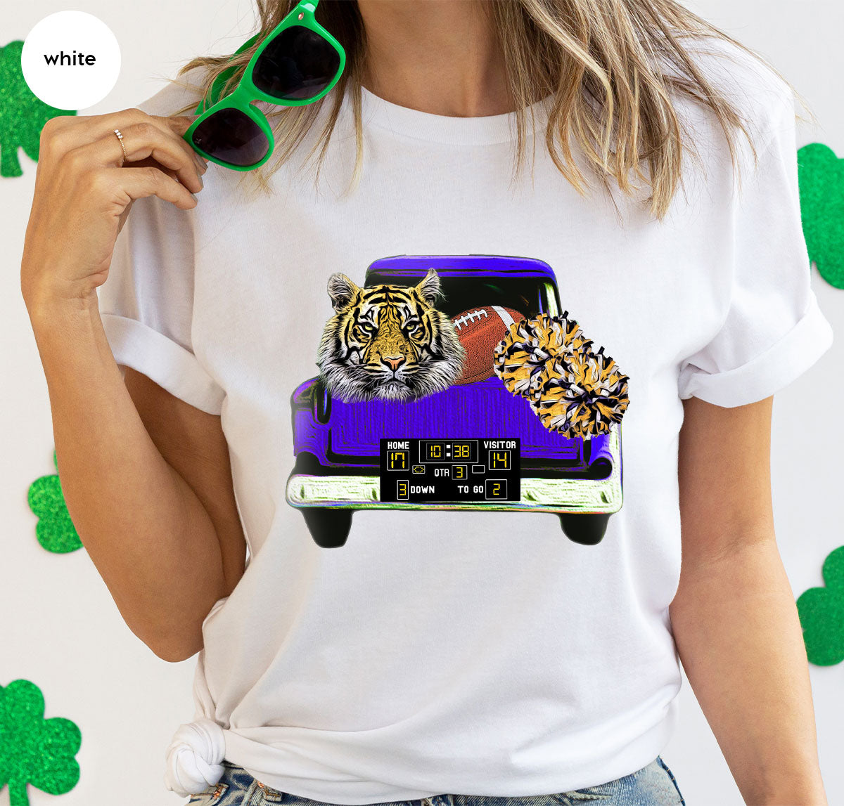 Football Truck Shirt, Tiger Graphic Tees, Football Mom TShirt, Football Gifts for Her, Cheer Vneck Shirt, Gift for Him, Sports Clothing