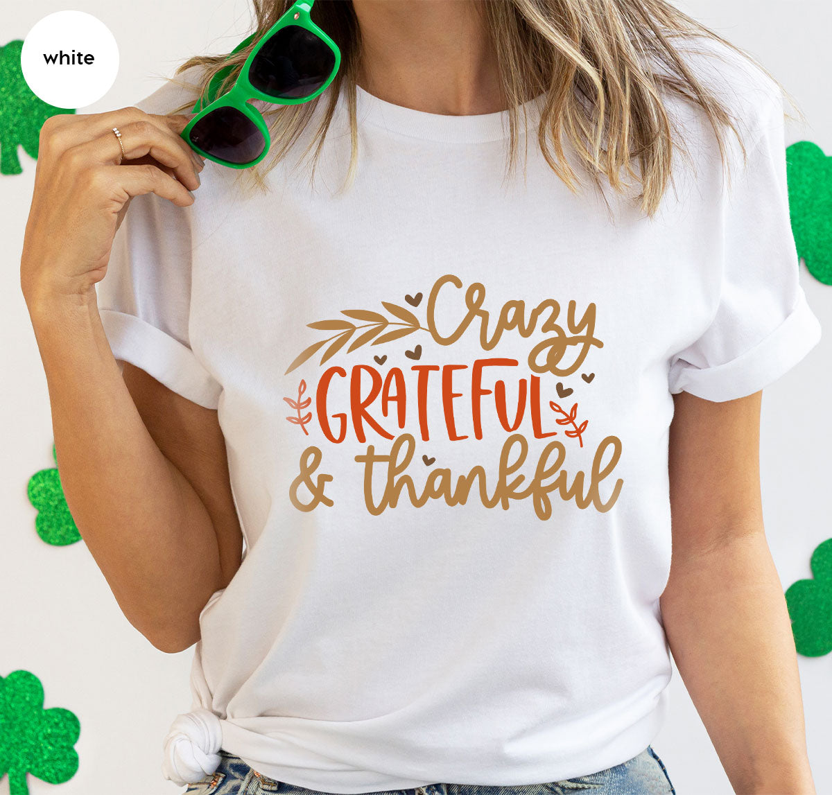 Funny Fall T Shirt, Gift for Her, Crazy Grateful Thankful T-Shirt, Autumn Clothing, Happy Thanksgiving TShirts, Leaves Graphic Tees