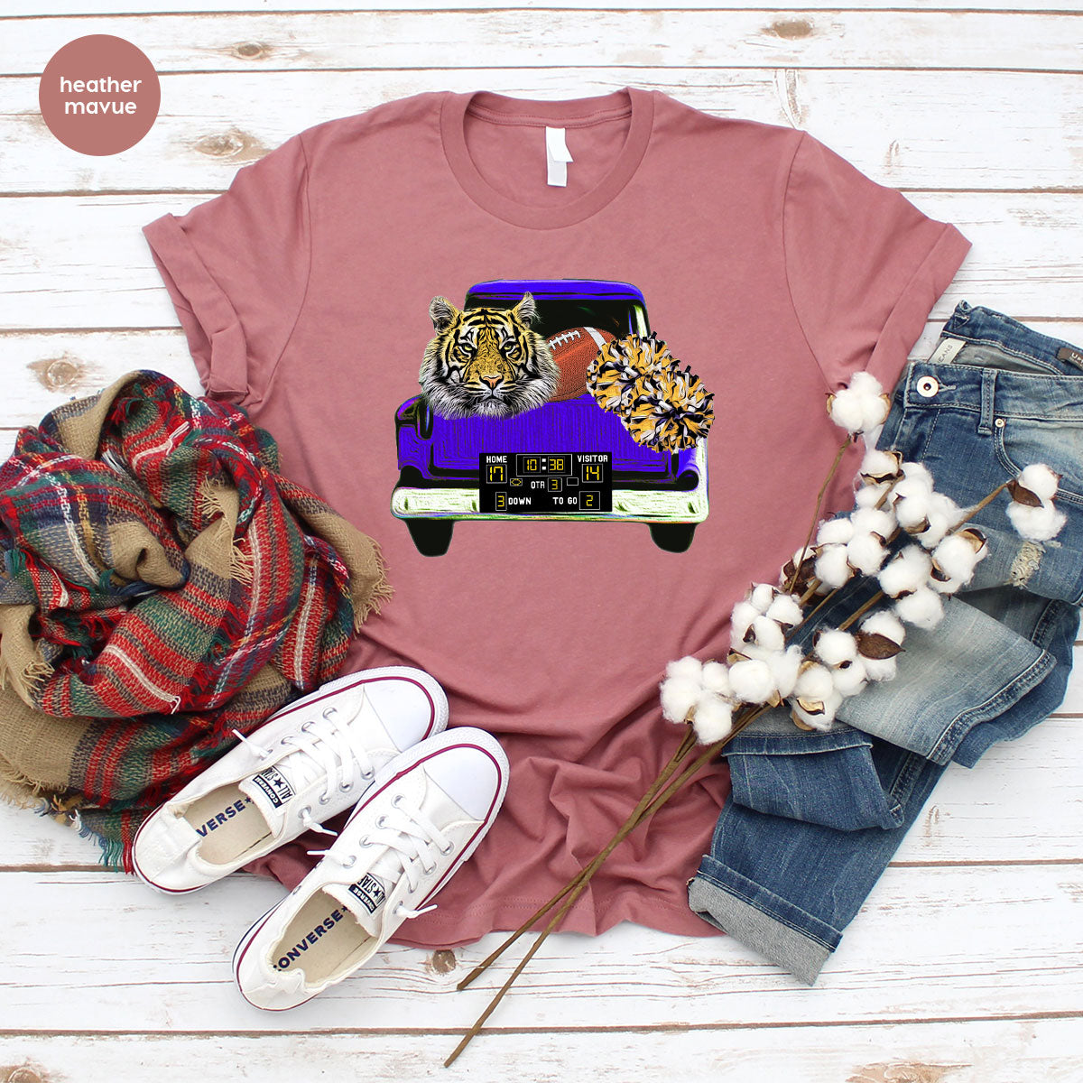 Football Truck Shirt, Tiger Graphic Tees, Football Mom TShirt, Football Gifts for Her, Cheer Vneck Shirt, Gift for Him, Sports Clothing