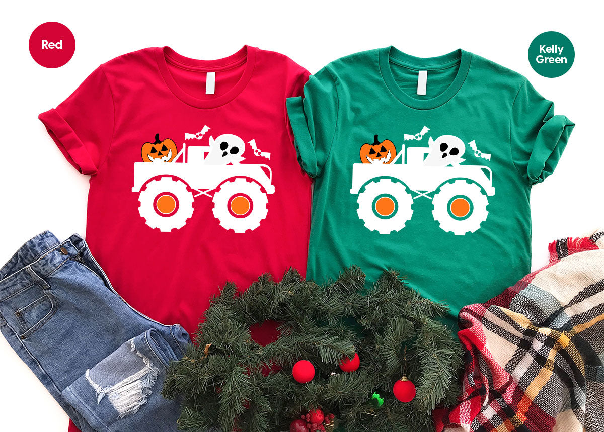 Kids Halloween Shirt, Halloween Gifts, Boys Truck T-Shirt, Ghost Outfit, Pumpkin Graphic Tees, Spooky Season Gifts, Toddler Clothes