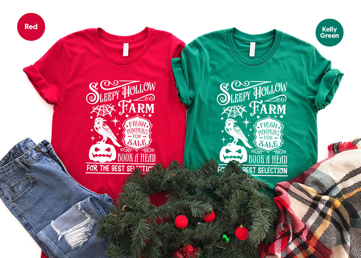 Halloween Sweatshirt, Farmer Outfit, Pumpkin Shirt, Spooky Season Clothing, Crow T-Shirt, Farm Graphic Tees, Gift for Him, Movie VNeck Shirt