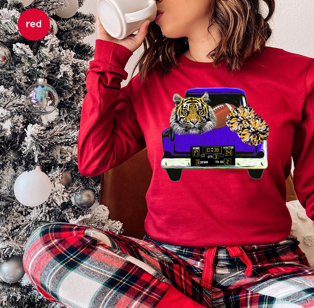 Football Truck Shirt, Tiger Graphic Tees, Football Mom TShirt, Football Gifts for Her, Cheer Vneck Shirt, Gift for Him, Sports Clothing