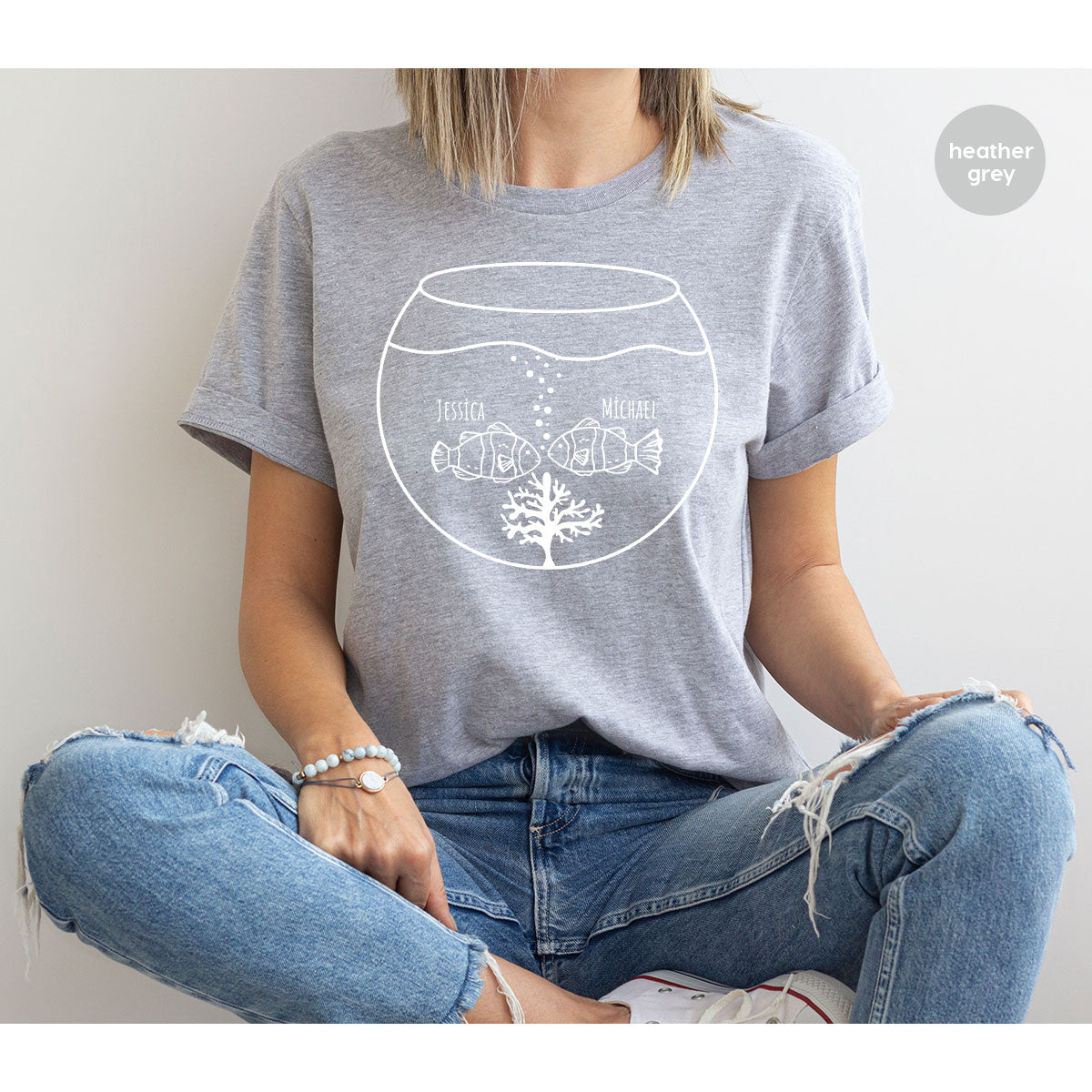 Fish Couple Shirt, Custom Name Shirt, Name on Couple Fish T-Shirt, Gift for Couples