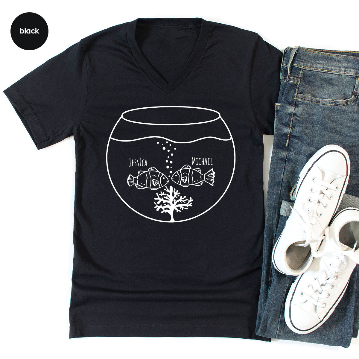 Fish Couple Shirt, Custom Name Shirt, Name on Couple Fish T-Shirt, Gift for Couples