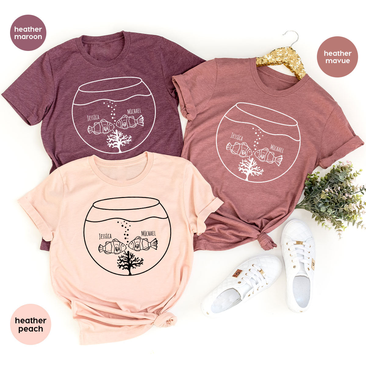 Fish Couple Shirt, Custom Name Shirt, Name on Couple Fish T-Shirt, Gift for Couples