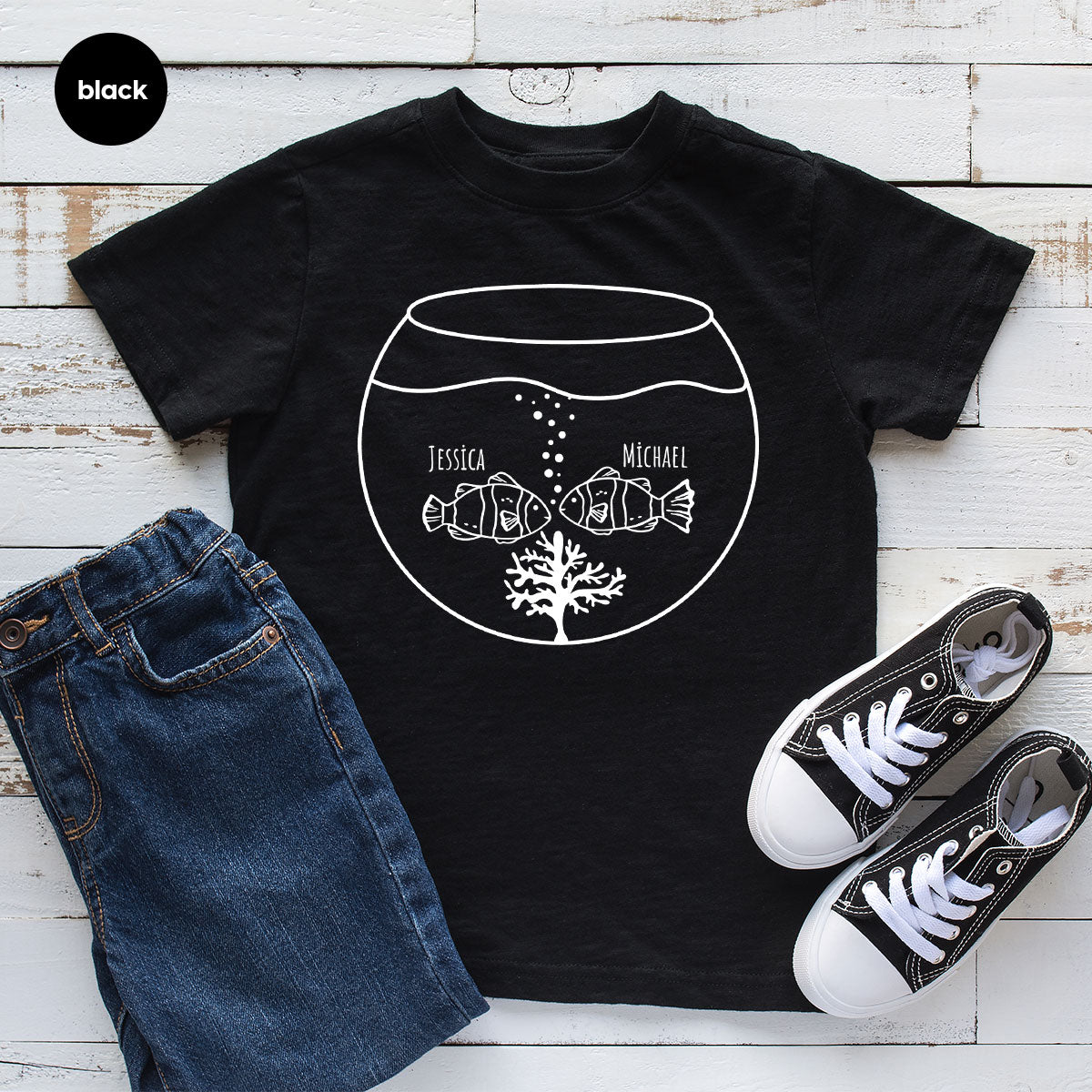 Fish Couple Shirt, Custom Name Shirt, Name on Couple Fish T-Shirt, Gift for Couples