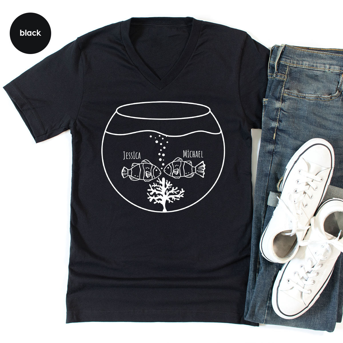 Fish Couple Shirt, Custom Name Shirt, Name on Couple Fish T-Shirt, Gift for Couples