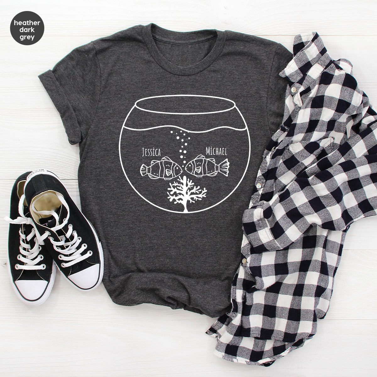 Fish Couple Shirt, Custom Name Shirt, Name on Couple Fish T-Shirt, Gift for Couples