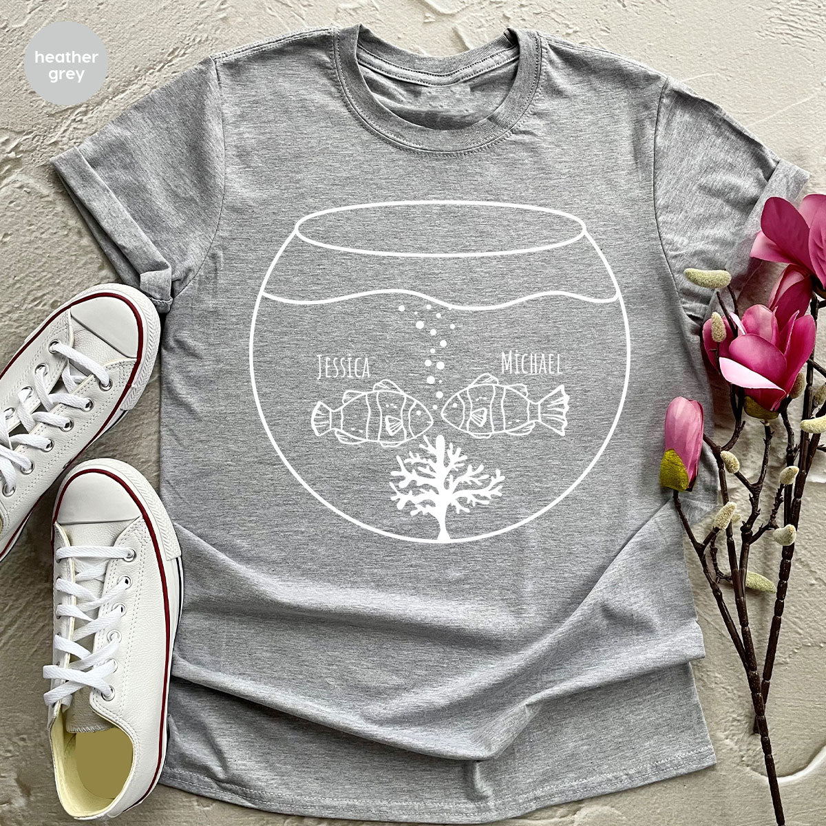 Fish Couple Shirt, Custom Name Shirt, Name on Couple Fish T-Shirt, Gift for Couples