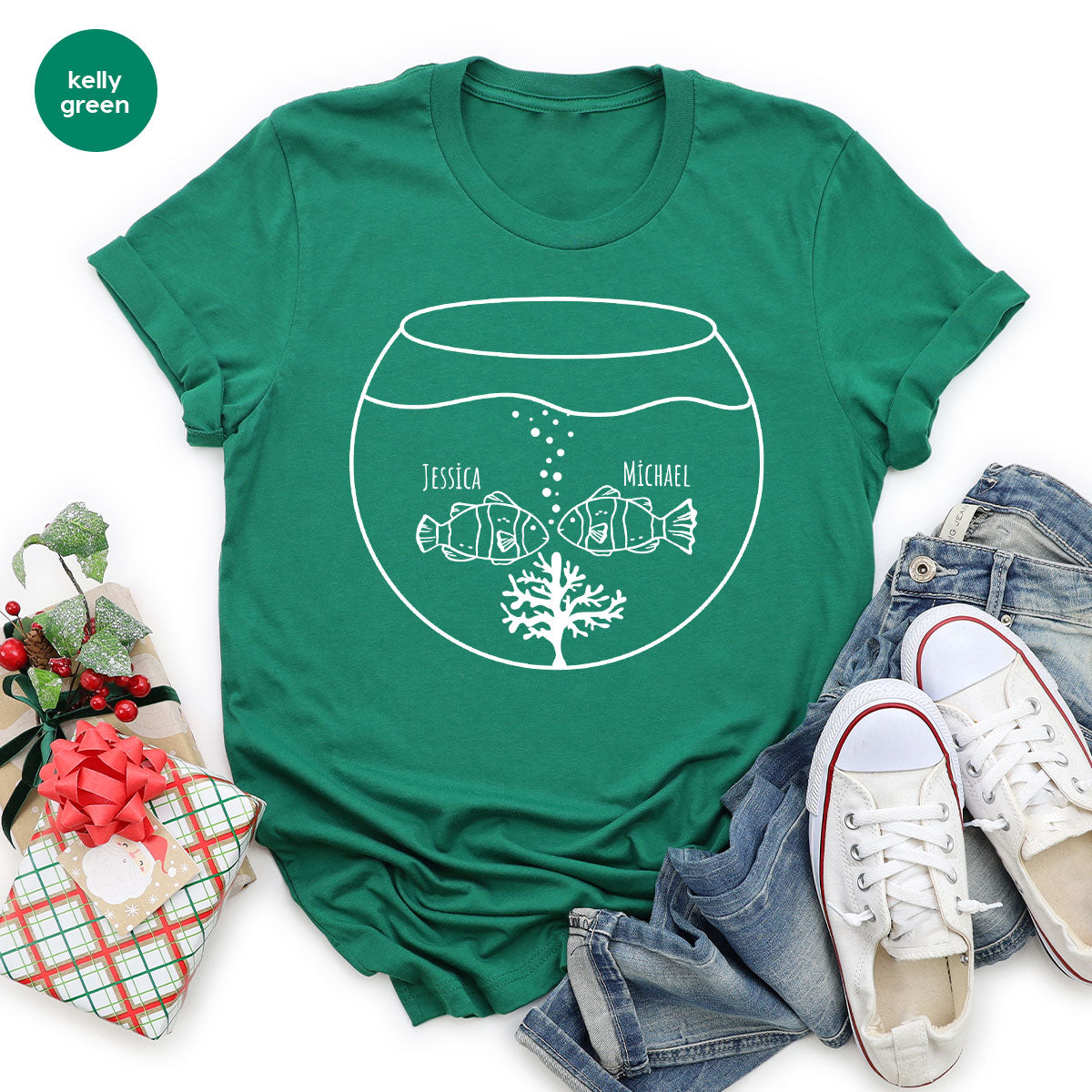 Fish Couple Shirt, Custom Name Shirt, Name on Couple Fish T-Shirt, Gift for Couples
