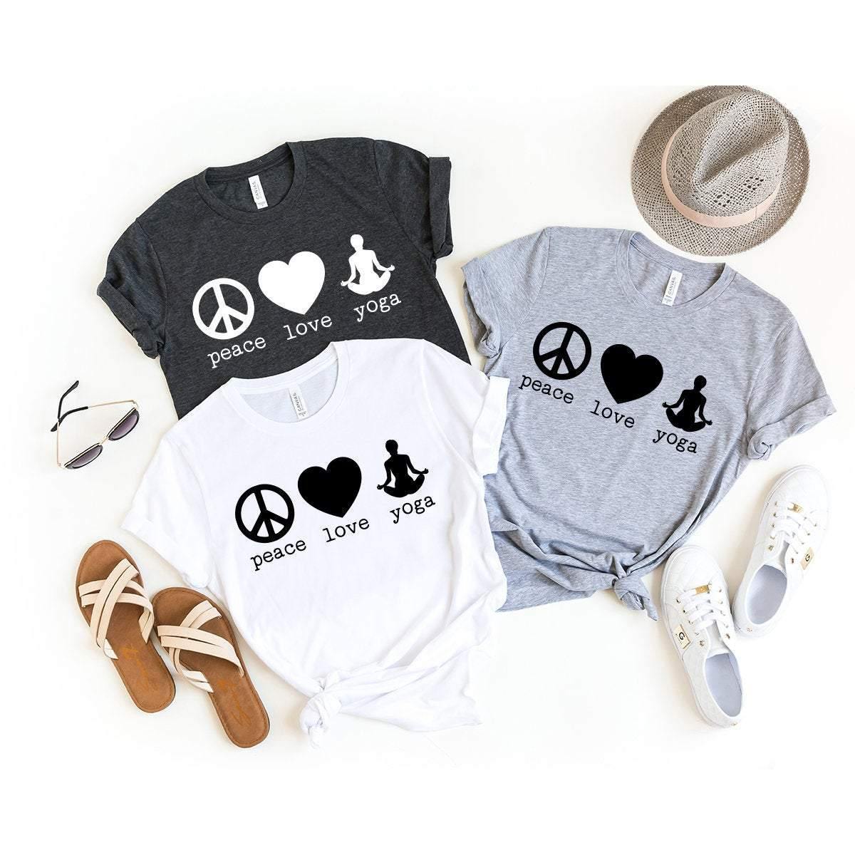 Peace Love Yoga Tee, Yoga Shirt, Meditation Shirt, Yoga T-Shirt, Yoga Lover Shirt, Inspirational Shirt, Yoga Tee, Yoga Gift, Meditation Tee - Fastdeliverytees.com
