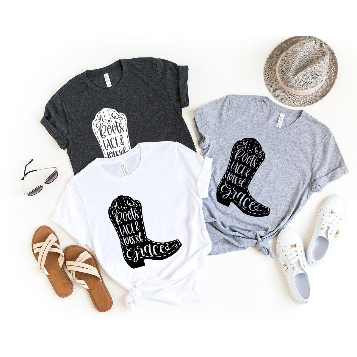 Western Girl Shirt, Country Girl Shirt, Southern Girl Shirt, Boots Lace And Lots Of Grace Shirt, Cowgirl Boots Shirt, Southern Shirt - Fastdeliverytees.com