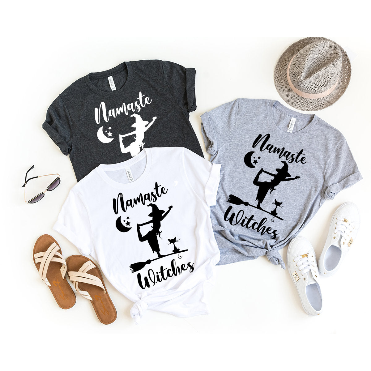 Namaste Witches T-Shirt, Halloween Shirt, Fall Tshirt, Halloween Yoga Tee, Funny Halloween Gift, Meditation Shirt, Funny Witch Shirt - Fastdeliverytees.com