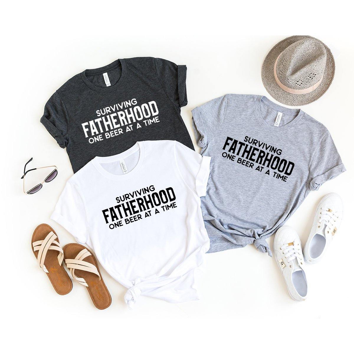 Dad Beer Shirt, Dad Life Shirt, Dad Shirt, Dad T-Shirt, Surviving Fatherhood One Beer At A Time Shirt, Dad Birthday Shirts, Gift For Daddy - Fastdeliverytees.com