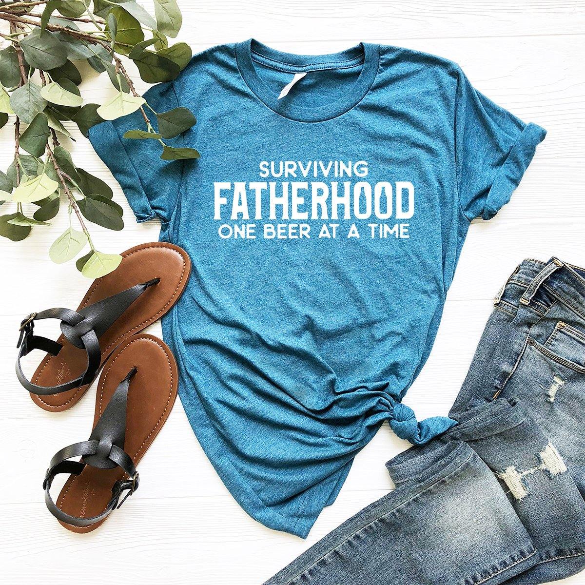 Dad Beer Shirt, Dad Life Shirt, Dad Shirt, Dad T-Shirt, Surviving Fatherhood One Beer At A Time Shirt, Dad Birthday Shirts, Gift For Daddy - Fastdeliverytees.com