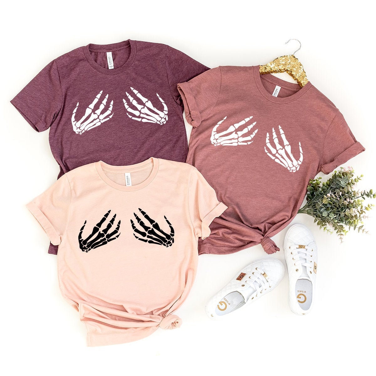 Skeleton Hand T-Shirt, Hand Bra Tshirt, Funny Halloween Shirt