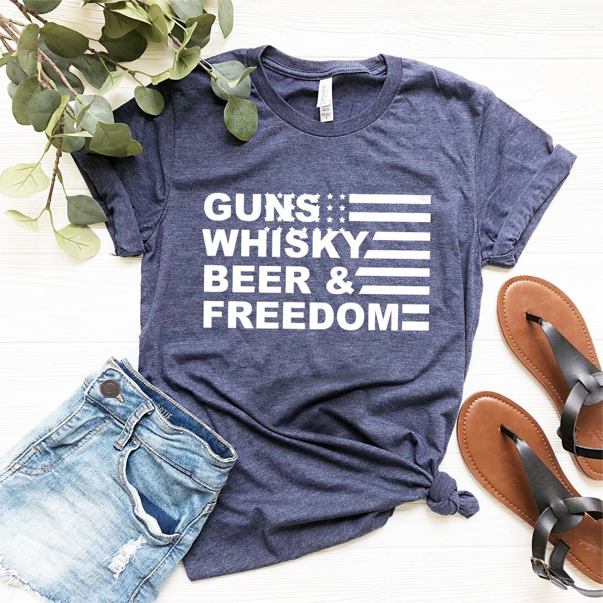 Gun Whisky Beer And Freedom With America Flag Shirt, Guns Lover Shirt, Whisky Lover Tee, Beer Lover Shirt, Freedom Shirt, American Flag Tee - Fastdeliverytees.com