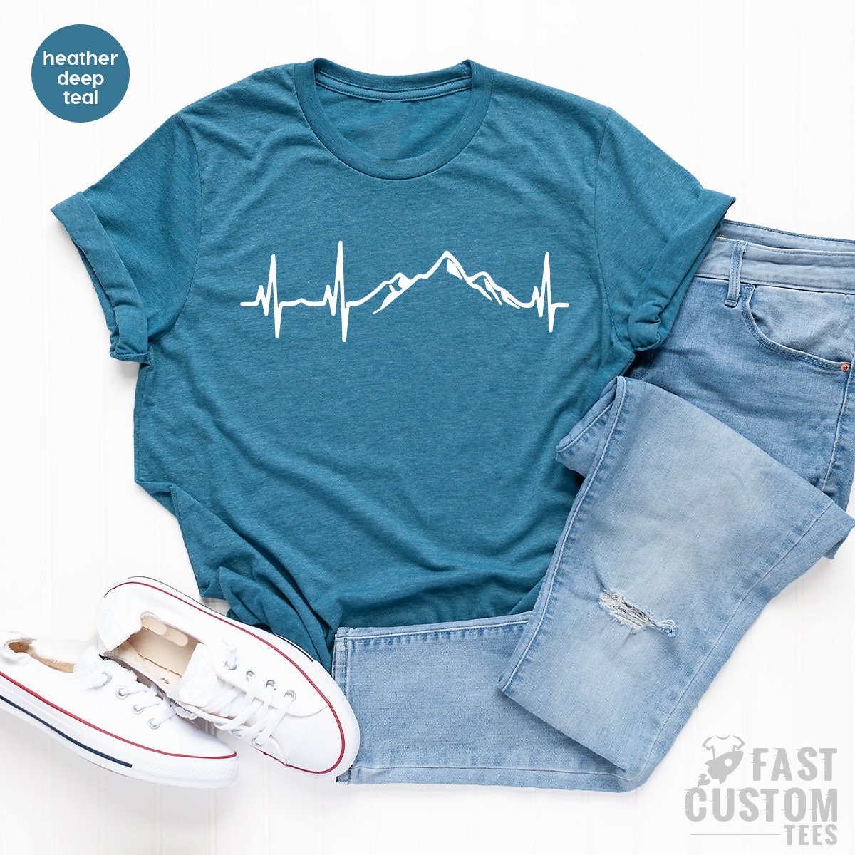 Mountains Heartbeat Shirt, Hiking TShirt, Nature Lover Tee, Hiking Mom Shirt, Camping Shirt, Outdoor T Shirt, Nature Lover Gift, Camp Shirt - Fastdeliverytees.com