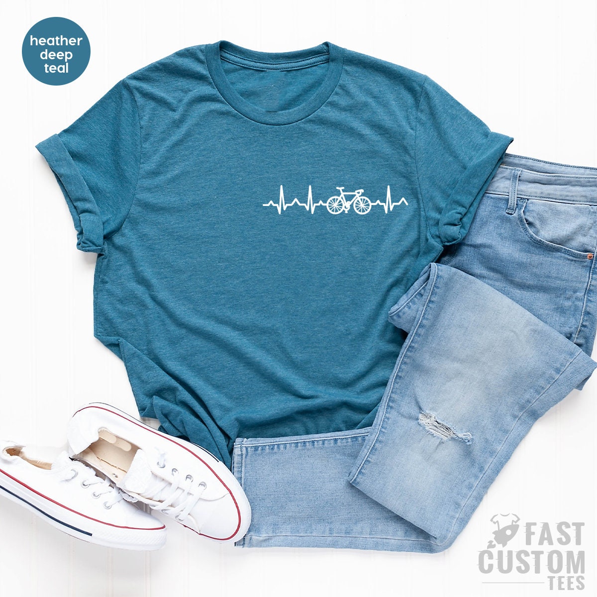 Cycling TShirt, Cyclist T Shirt, Bicycle T-Shirt, Biker T Shirts, Heartbeat Bicycle Tee, Bicycle Rider Shirts, Biking Shirt, Rider Shirt - Fastdeliverytees.com