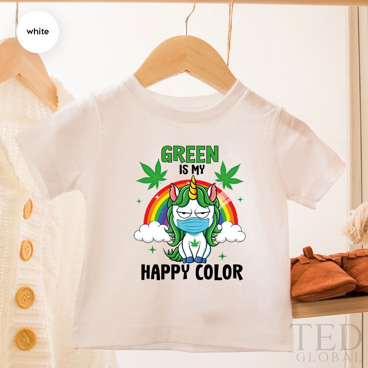 Masked Unicorn Shirt, Green Is My Happy Color T Shirt, Marijuana T Shirt, Cannabis Shirts, 420 Tee, Weed Lover T-Shirt, Marijuana Gift - Fastdeliverytees.com